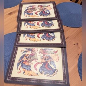 Vintage Pimpernel Cork Back Placemats set of 4 Angels Music Holidays 16" x 12"